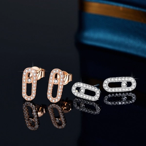 925 Sterling Silver Moissanite Stud Earrings For Women Oval Hollow Safety Pin Design Rose Gold Plated Wedding Minimalist Jewelry