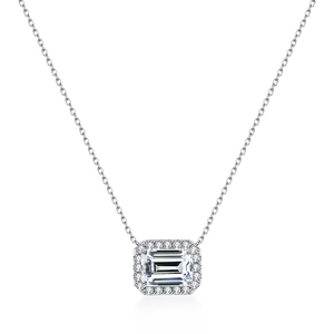 Collier Pendentif Moissanite Taille Émeraude en Argent Sterling 925 pour Femme 3 Carats Halo Chaîne Bijoux Cadeau