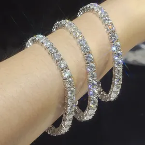 Close-up of S925 sterling silver tennis bracelets with moissanite stones on wrist