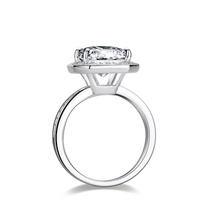 Elegant 925 sterling silver halo ring featuring a large cushion-cut moissanite stone