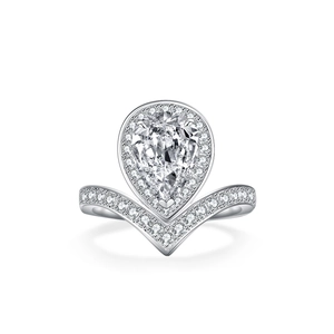 Bague poire en argent S925 avec moissanite et anneau en V serti de diamants pavés
