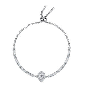 Elegant 925 sterling silver bracelet with pear-shaped moissanite and adjustable slider