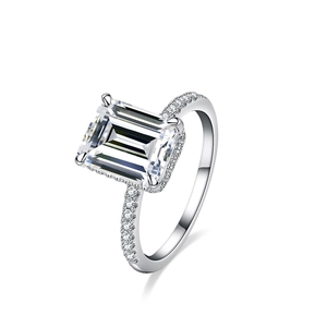 Luxury 925 Sterling Silver Emerald Cut Moissanite Ring For Women Emerald Green Rectangular Inlaid Pavé Band Engagement Jewelry Gift