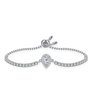 Luxury 925 Sterling Silver Moissanite Zirconia Bracelet Pear Shaped Water Drop Adjustable Halo Tennis Chain Women Fine Jewelry Gift
