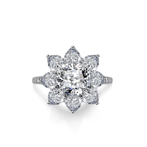 Luxury 3ct cushion cut moissanite sunflower ring in sterling silver with side diamonds