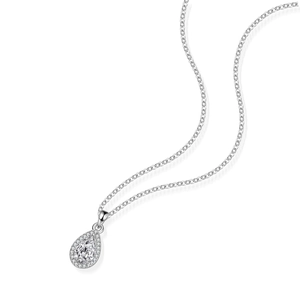Elegant S925 sterling silver necklace with pear-shaped moissanite pendant on white background