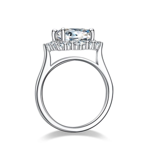 Luxurious S925 silver cushion cut moissanite ring with a brilliant diamond halo design