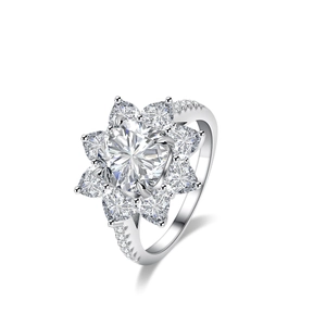 925 Sterling Silver Moissanite Ring For Women Luxurious Cushion Cut Floral Sunflower Shape Cluster Engagement Ring Jewelry