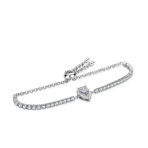 925 silver tennis bracelet featuring pear-shaped halo stone and adjustable slide clasp