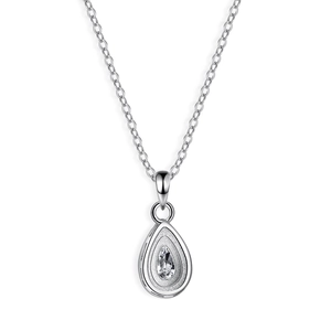 S925 sterling silver necklace featuring a pear-cut moissanite pendant on a cross chain