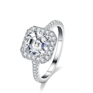 Luxury 925 Sterling Silver Asscher Cut Moissanite Ring For Women Vintage Halo Pave Finger Ring Jewelry With GRA Certificate