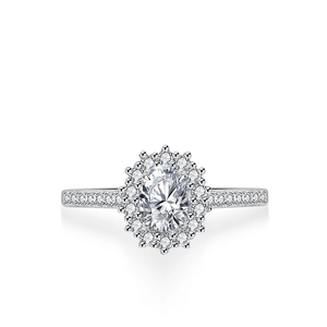 Elegant 1 carat oval moissanite ring in S925 sterling silver with halo pave setting