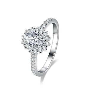 925 Sterling Silver Oval Moissanite Halo Ring For Women D Color Egg Shape Engagement Wedding Jewelry With GRA Certificate