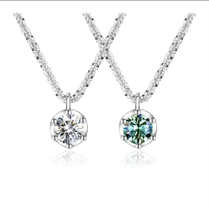 S925 sterling silver necklace with sparkling moissanite pendants in white and blue-green