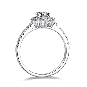 Oval cut moissanite engagement ring in S925 sterling silver with halo and pave diamonds