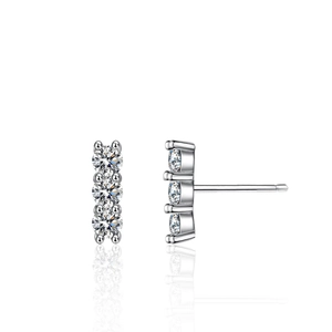 Elegant S925 silver stud earrings featuring three vertical round moissanite stones