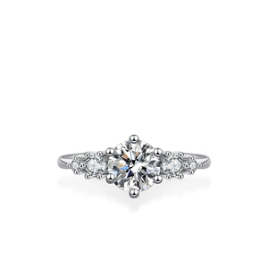 Anello classico in argento S925 con moissanite a taglio brillante e pietre laterali