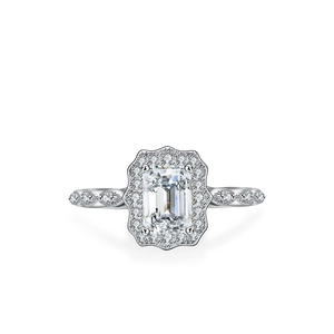 925 Sterling Silver Moissanite Ring 1 Carat Emerald Cut Halo Adjustable Open Band Wedding Engagement Jewelry For Women