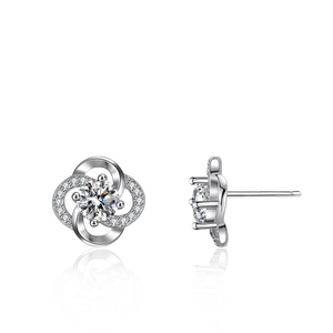 925 Sterling Silver Four Leaf Clover Stud Earrings Moissanite Zirconia Inlaid Minimalist Elegant Jewelry Gift For Women