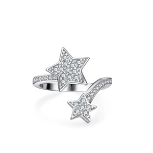 925 Sterling Silver Moissanite Star Ring Adjustable Open Double Star Ring For Women Pave Rhinestone Fashion Jewelry Gift