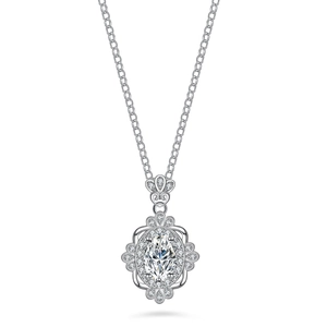 S925 Sterling Silver Moissanite Pendant Necklace For Women Oval Cut Crown Vintage Hollow Flower Fashion Necklaces Jewelry Gift With GRA Certificate