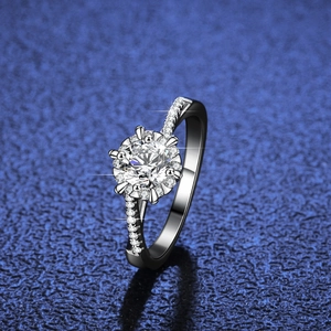 Elegant moissanite snowflake ring in S925 sterling silver with halo cut and side stones
