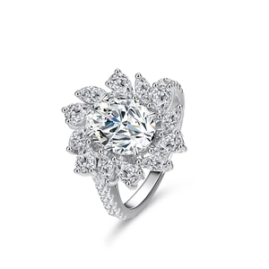 S925 Sterling Silver Oval Cut Moissanite Sunflower Ring With GRA Certificate For Women Luxurious D Color Moissanite Engagement Ring Jewelry