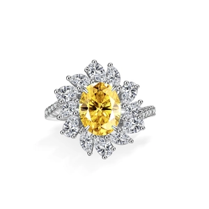 Luxury 925 Sterling Silver Champagne Yellow Oval Moissanite Ring With GRA Certificate For Women Elegant Inlaid Flower Shape Wedding Jewelry