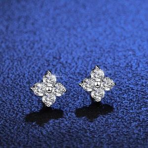 925 Argento Sterling Quadrifoglio Moissanite Orecchini a Bottone per Donna Elegante Matrimonio Gioielli Regalo Con Certificato GRA