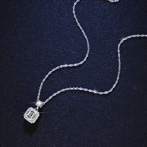 Luxurious S925 silver necklace featuring a 1-carat emerald-cut moissanite pendant