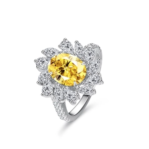 Luxurious S925 silver ring with 2ct oval champagne moissanite and floral diamond halo