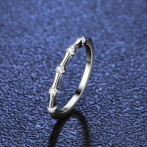 S925 sterling silver bamboo style ring with five sparkling moissanite round stones