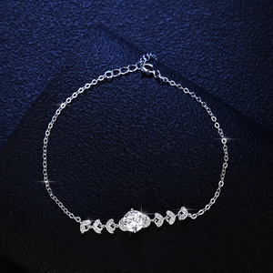 Sparkling S925 sterling silver moissanite bracelet with leaf accents and lobster clasp