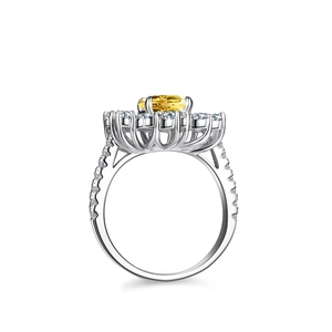 Elegant S925 silver ring with 2-carat yellow oval-cut moissanite in a halo setting