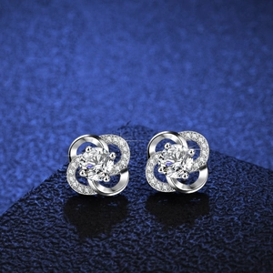Elegant S925 silver four-leaf clover moissanite earrings with sparkling pavé crystals