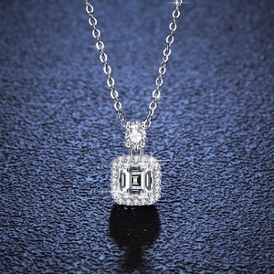 Luxurious S925 sterling silver necklace with a square-cut moissanite tower pendant