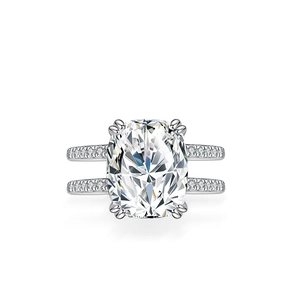 Luxury 925 Sterling Silver Oval Moissanite Engagement Ring Double Row Pave Inlaid Elegant Wedding Party Finger Jewelry