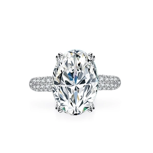 Bague moissanite ovale 8 carats en argent S925 avec sertissage pavé de luxe