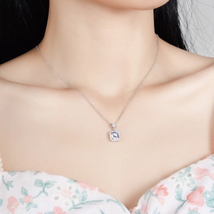 Elegant S925 sterling silver necklace with 1 carat emerald cut moissanite pendant