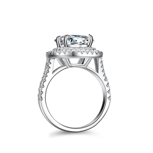 Luxury S925 sterling silver ring featuring a 4ct emerald cut moissanite and pave setting