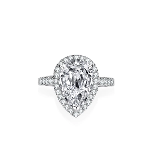 Luxueuse Bague Moissanite Taille Poire Couleur D 4 Carats Argent Sterling 925 Halo Fiançailles Mariage Goutte d'Eau Bijoux Femme