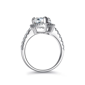 Bague halo en argent S925 avec moissanite carrée et pavage de petits diamants