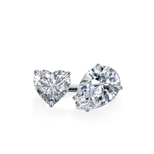 S925 sterling silver Toi et Moi open ring with pear and heart cut moissanite stones