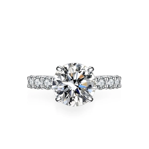 3 carat moissanite S925 silver ring featuring round main stone and pave-set diamond band