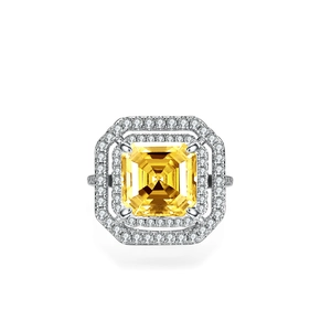 Luxurious 5 Carat Yellow Moissanite Ring 925 Sterling Silver Double Halo Radiant Cut Engagement Wedding Ring With GRA Certificate