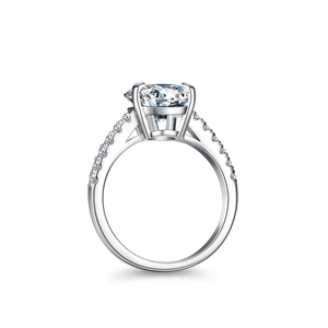 Bague classique en argent S925 avec moissanite ronde et anneau serti de diamants