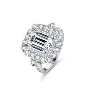 925 Sterling Silver Emerald Cut Moissanite Ring Luxury Double Halo Engagement Wedding Ring For Women With GRA Certificate