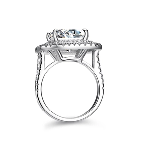 Radiant emerald-cut moissanite halo ring in S925 sterling silver with pavé setting
