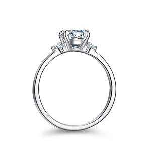 Classic 925 sterling silver moissanite ring with four-prong setting and side accents