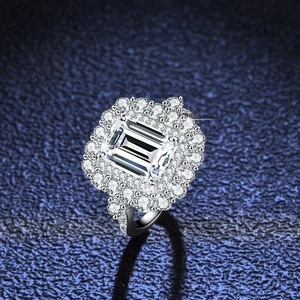 3 carat emerald cut moissanite ring in S925 sterling silver with halo micro-pave setting
